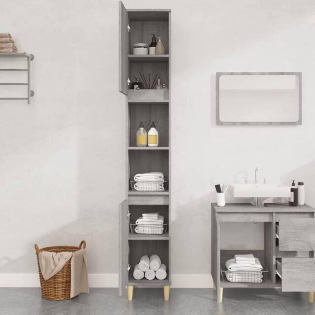 Berkfield Home Durable Bathroom Cabinet Grey Sonoma 30x30x190 cm Engineered Wood - Size: 30 x 30 x 190 cm - image 1