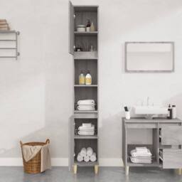Berkfield Home Durable Bathroom Cabinet Grey Sonoma 30x30x190 cm Engineered Wood - Size: 30 x 30 x 190 cm