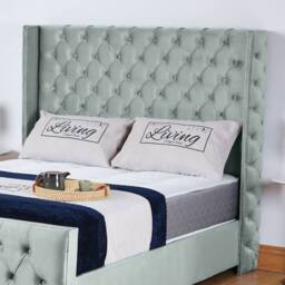 UK Bed Furniture Windsor Wingback Slatted Base Upholstered Bed with 48 Inch Headboard in Grey - Size: Super King - thumbnail 2