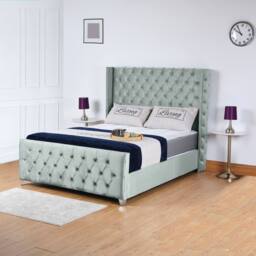 UK Bed Furniture Windsor Wingback Slatted Base Upholstered Bed with 48 Inch Headboard in Grey - Size: Super King - thumbnail 1