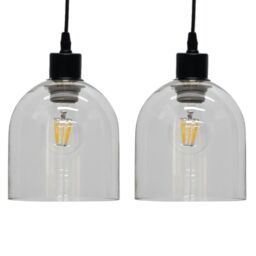 First Choice Lighting Set of 2 Belten - Clear Glass Cloche Easy Fit Pendant Shades