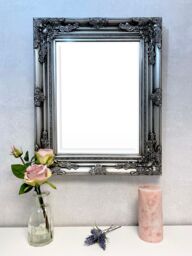 Downton Interiors Antique Silver Wood Frame Wall Mirror with Bevelled Glass 53cm x 43cm - Size: Small - thumbnail 2