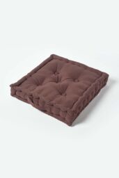 Homescapes Plain Cotton Floor Cushion in Chocolate - Size: 50 cm x 50 cm - thumbnail 1