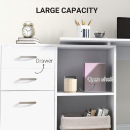 HOMCOM Computer Desk Table Workstation L Shape Drawer Shelf File Cabinet Home in White - thumbnail 4