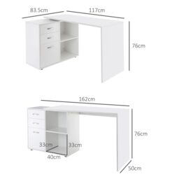 HOMCOM Computer Desk Table Workstation L Shape Drawer Shelf File Cabinet Home in White - thumbnail 3
