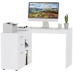 HOMCOM Computer Desk Table Workstation L Shape Drawer Shelf File Cabinet Home in White - thumbnail 2