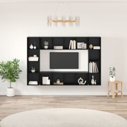 Berkfield Home TV Cabinet 4 pcs Black 37 x 37 x 142.5 cm Engineered wood - thumbnail 1