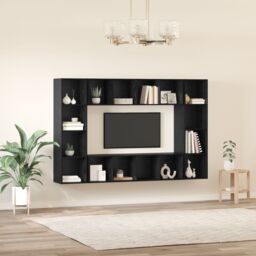 Berkfield Home TV Cabinet 4 pcs Black 37 x 37 x 142.5 cm Engineered wood - thumbnail 4
