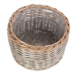 Red Hamper Wicker Round Antique Wash Planter in Grey - Size: Large - thumbnail 2