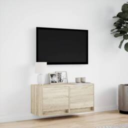 Berkfield Home TV Wall Cabinet with LED Lights Sonoma Oak 80x31x35 cm in Light Brown - Size: 80 x 31 x 35 cm - thumbnail 4