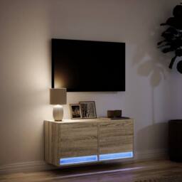 Berkfield Home TV Wall Cabinet with LED Lights Sonoma Oak 80x31x35 cm in Light Brown - Size: 80 x 31 x 35 cm - thumbnail 5