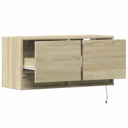 Berkfield Home TV Wall Cabinet with LED Lights Sonoma Oak 80x31x35 cm in Light Brown - Size: 80 x 31 x 35 cm - thumbnail 9