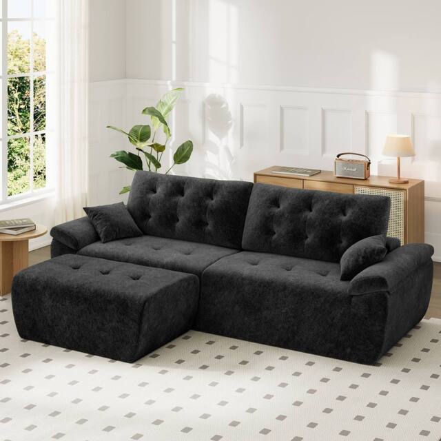 Dprodo 275CM Chenille 4 Seater Sofa, L Shaped Deep Modular Sectional Couches in Black - Size: 3 Pack - image 1