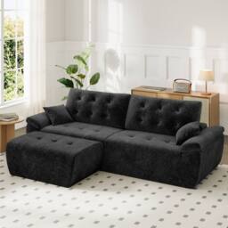 Dprodo 275CM Chenille 4 Seater Sofa, L Shaped Deep Modular Sectional Couches in Black - Size: 3 Pack - thumbnail 1