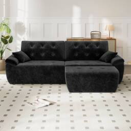 Dprodo 275CM Chenille 4 Seater Sofa, L Shaped Deep Modular Sectional Couches in Black - Size: 3 Pack - thumbnail 8