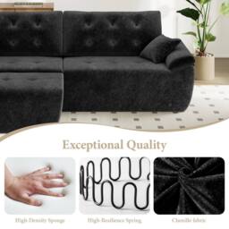 Dprodo 275CM Chenille 4 Seater Sofa, L Shaped Deep Modular Sectional Couches in Black - Size: 3 Pack - thumbnail 4