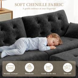 Dprodo 275CM Chenille 4 Seater Sofa, L Shaped Deep Modular Sectional Couches in Black - Size: 3 Pack - thumbnail 5