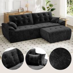Dprodo 275CM Chenille 4 Seater Sofa, L Shaped Deep Modular Sectional Couches in Black - Size: 3 Pack - thumbnail 3