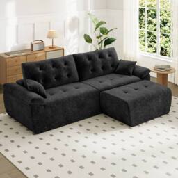 Dprodo 275CM Chenille 4 Seater Sofa, L Shaped Deep Modular Sectional Couches in Black - Size: 3 Pack - thumbnail 7