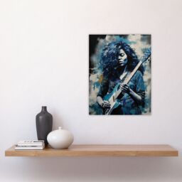 "Artery8 Wall Art Print Woman Playing The Electric Guitar Acrylic Painting Female Blues Musician Splat Paint Portrait Music Poster - Size: W18"" x H24""" - thumbnail 4