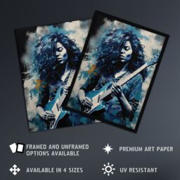 "Artery8 Wall Art Print Woman Playing The Electric Guitar Acrylic Painting Female Blues Musician Splat Paint Portrait Music Poster - Size: W18"" x H24""" - thumbnail 2