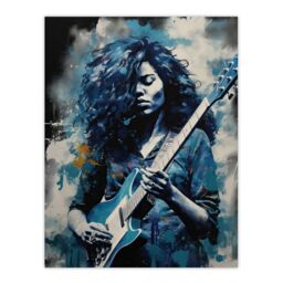 "Artery8 Wall Art Print Woman Playing The Electric Guitar Acrylic Painting Female Blues Musician Splat Paint Portrait Music Poster - Size: W18"" x H24""" - thumbnail 1
