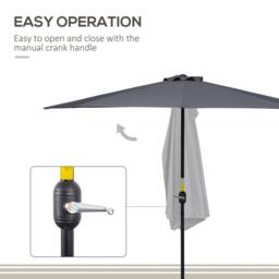 OUTSUNNY 2.3m Half Round Parasol Umbrella Balcony Metal Frame w/ Crank NO BASE in Grey - thumbnail 6
