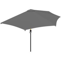 OUTSUNNY 2.3m Half Round Parasol Umbrella Balcony Metal Frame w/ Crank NO BASE in Grey - thumbnail 2