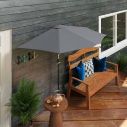OUTSUNNY 2.3m Half Round Parasol Umbrella Balcony Metal Frame w/ Crank NO BASE in Grey - thumbnail 1