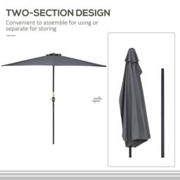 OUTSUNNY 2.3m Half Round Parasol Umbrella Balcony Metal Frame w/ Crank NO BASE in Grey - thumbnail 4