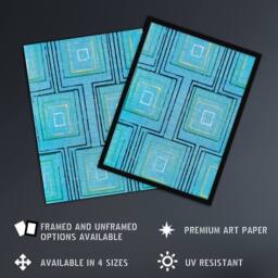 "Artery8 Squares Geometric Blue Pattern Japan Wall Art Print Furuya Korin - Size: W12"" x H16""" - thumbnail 2
