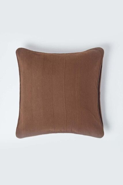 Homescapes Cotton Rajput Ribbed Cushion Cover in Chocolate - Size: 60 cm x 60 cm - image 1