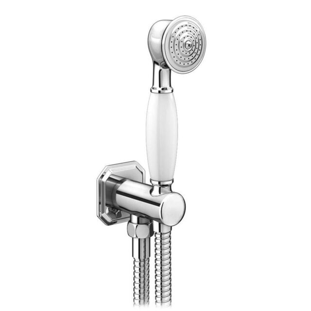 Clifton Shower Head Traditional Outlet Elbow with Wall Bracket & Handset in Metallic Silver