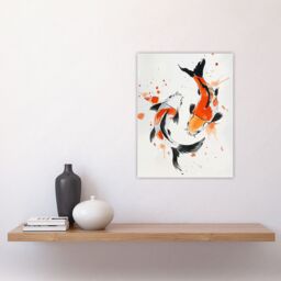 "Artery8 Two Koi Carp Fish Orange Black Watercolour Wall Art Print - Size: W12"" x H16""" - thumbnail 4