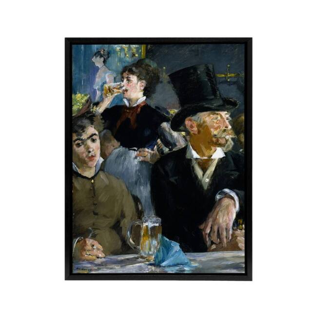 "Artery8 At the Cafe Paris Nightlife Scene Manet Vintage Framed Canvas Wall Art in Blue - Size: W12"" x H16""" - image 1