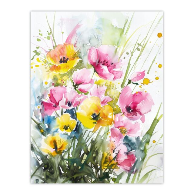 "Artery8 Wall Art Print Watercolour Spring Flowers Painting Floral Elegant Poster - Size: W18"" x H24""" - image 1