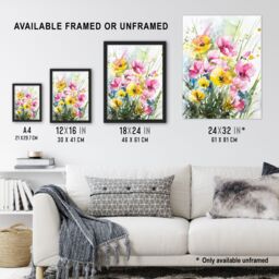 "Artery8 Wall Art Print Watercolour Spring Flowers Painting Floral Elegant Poster - Size: W18"" x H24""" - thumbnail 3