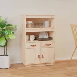 Berkfield Home Highboard 67x40x108.5 cm Solid Wood Pine in Natural - thumbnail 2