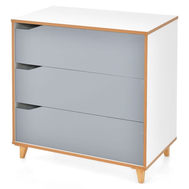 Costway 3 Drawers Chest Modern 3 Drawer Chest Dresser with Large Storage Capacity Embedded Handle in Grey - image 1