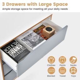 Costway 3 Drawers Chest Modern 3 Drawer Chest Dresser with Large Storage Capacity Embedded Handle in Grey - thumbnail 3
