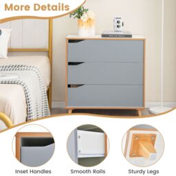 Costway 3 Drawers Chest Modern 3 Drawer Chest Dresser with Large Storage Capacity Embedded Handle in Grey - thumbnail 6
