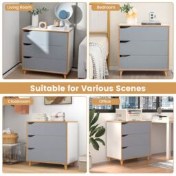 Costway 3 Drawers Chest Modern 3 Drawer Chest Dresser with Large Storage Capacity Embedded Handle in Grey - thumbnail 5