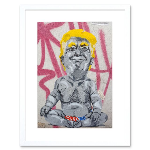 "Artery8 Wall Art Print Baby Trump Graffiti Art Framed 9x7 inch in White - Size: W7"" x H9""" - image 1
