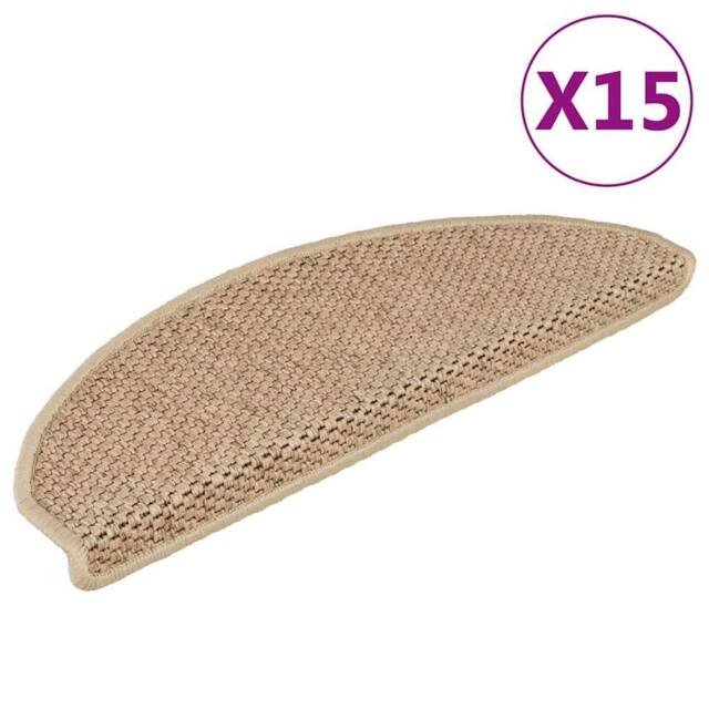 Berkfield Home Stair Mats Self-adhesive Sisal-Look 15 pcs 65x21x4 cm Sand in Beige - Size: Medium - image 1