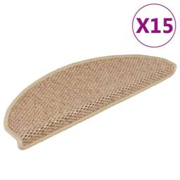 Berkfield Home Stair Mats Self-adhesive Sisal-Look 15 pcs 65x21x4 cm Sand in Beige - Size: Medium - thumbnail 1