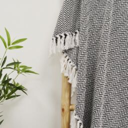 Allure Bath Fashions Chevron Herringbone Sofa Throw Blanket - 100% Cotton in Charcoal - Size: 150 cm x 200 cm - thumbnail 3