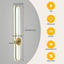 NIVOR 20W 115cm Dimmable Gold Wall Sconce, Modern LED Bedroom Light - thumbnail 2