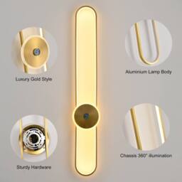 NIVOR 20W 115cm Dimmable Gold Wall Sconce, Modern LED Bedroom Light - thumbnail 8