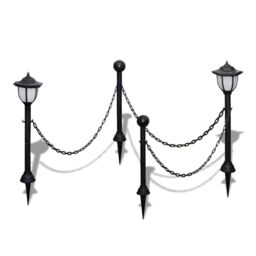 Berkfield Home Chain Fence with Solar Lights Two LED Lamps Two Poles in Grey - thumbnail 2
