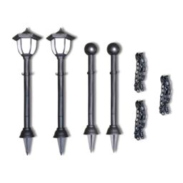 Berkfield Home Chain Fence with Solar Lights Two LED Lamps Two Poles in Grey - thumbnail 4